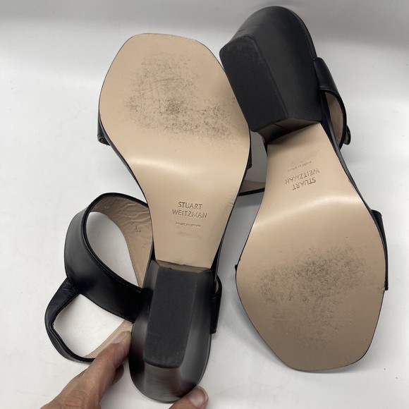 Stuart Weitzman Partilow Black Leather Sandal Sz 8 Wide - Picture 10 of 10